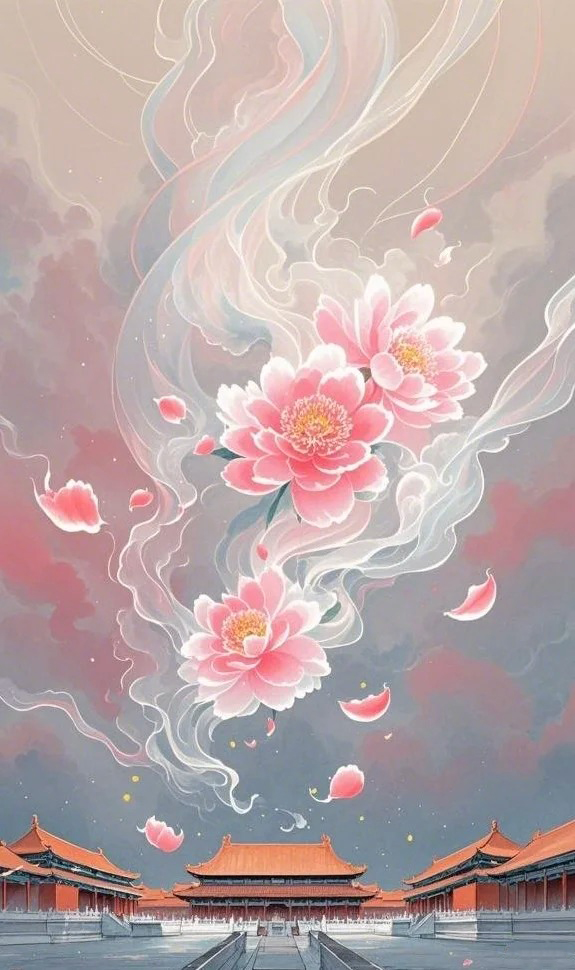 水墨霓虹烟雾故宫AI绘画提示词 – 超现实禅意意境模板
