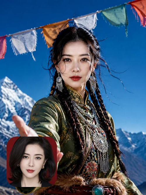 传统民族服饰雪山人像AI绘画提示词 – 高原风情参考图写实模板