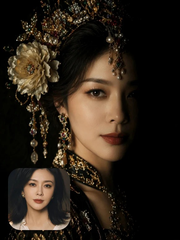 国际大片电影海报东方绝色美女AI绘画提示词 – 暗黑奢华珠宝人像模板