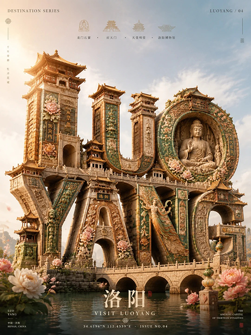 洛阳3D字体旅游海报AI绘画