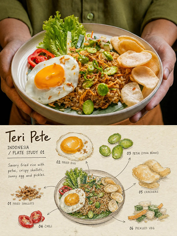 美食照片转食材观察拼盘海报AI绘画提示词 – 高级编辑排版模板
