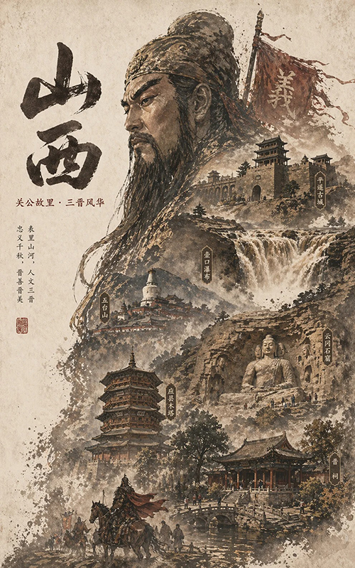 山西文化宣传历史名人水墨双曝海报AI绘画效果图