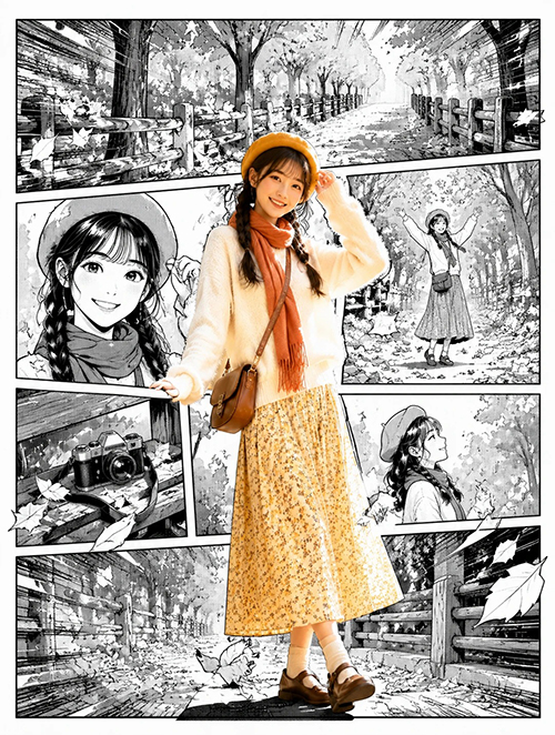 照片转彩色主角黑白漫画互动海报AI绘画提示词 – 创意设计模板