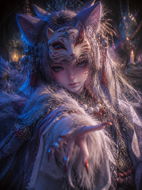 剑客猫耳娘萨满祭祀AI绘画提示词 – 超萌3D动漫角色模板