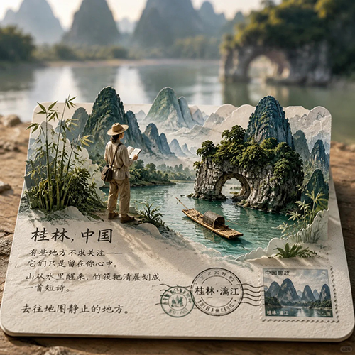 3D纸雕旅行明信片AI绘画提示词 – 微缩世界立体模型模板