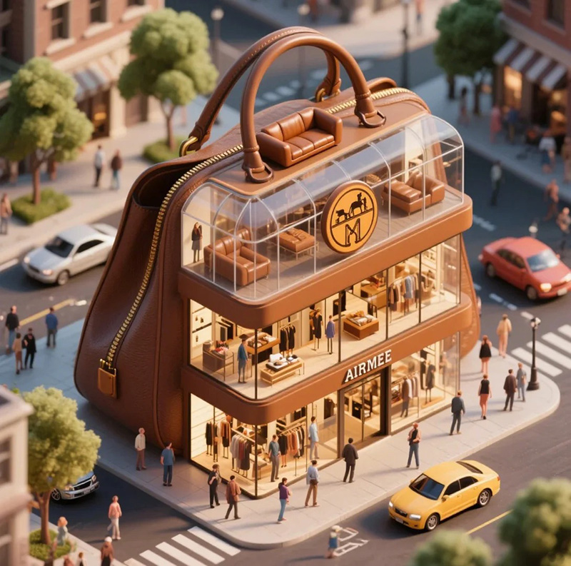 等距3D奢侈品包包建筑超现实城市街景AI绘画效果图