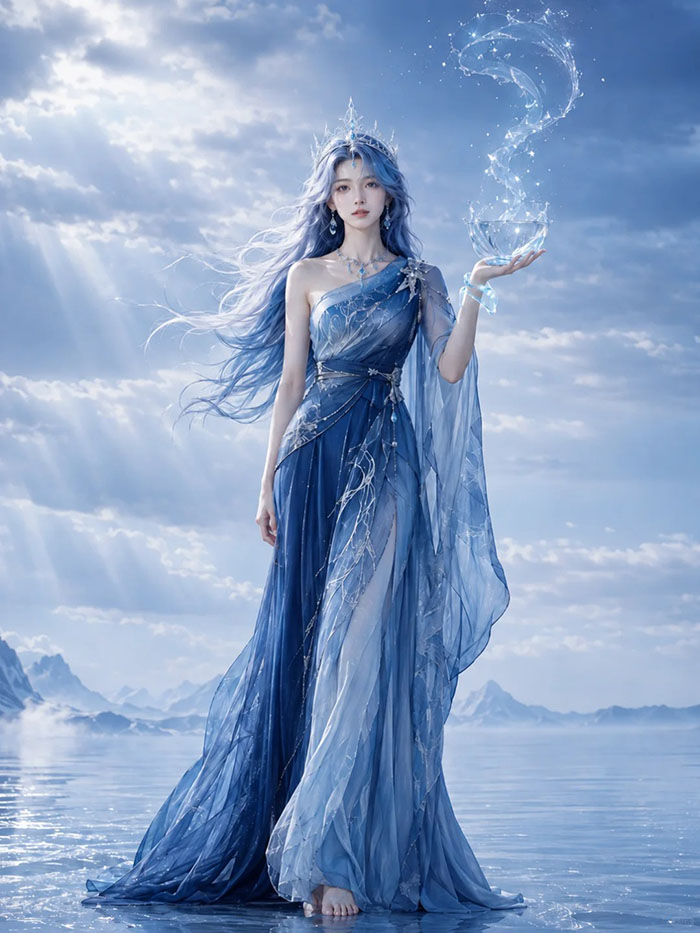 水瓶座灵感超写实女性形象AI绘画提示词 – 星座主题幻想人像模板